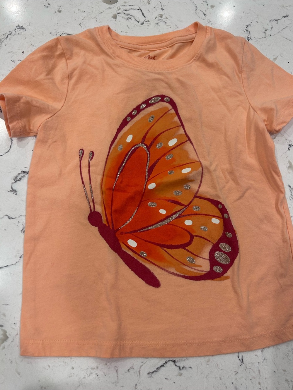 Cat & Jack Peach Tee with Orange & Maroon Butterfly
